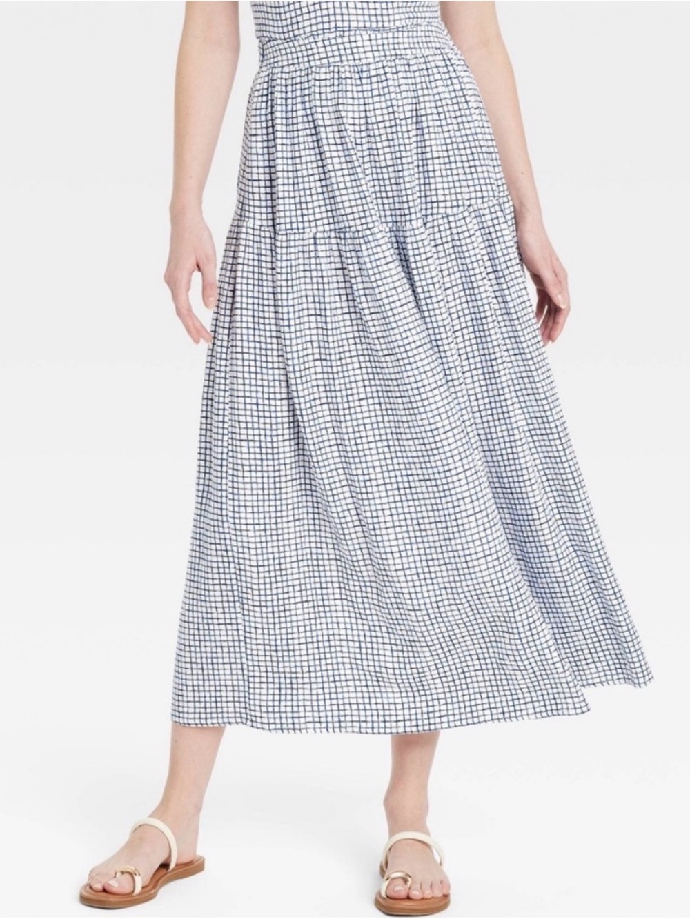 Universal Thread M Blue Check Midi Skirt